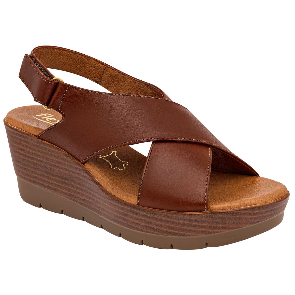 Sandalias Exterior Piel Color Café Para Mujer De Flexi