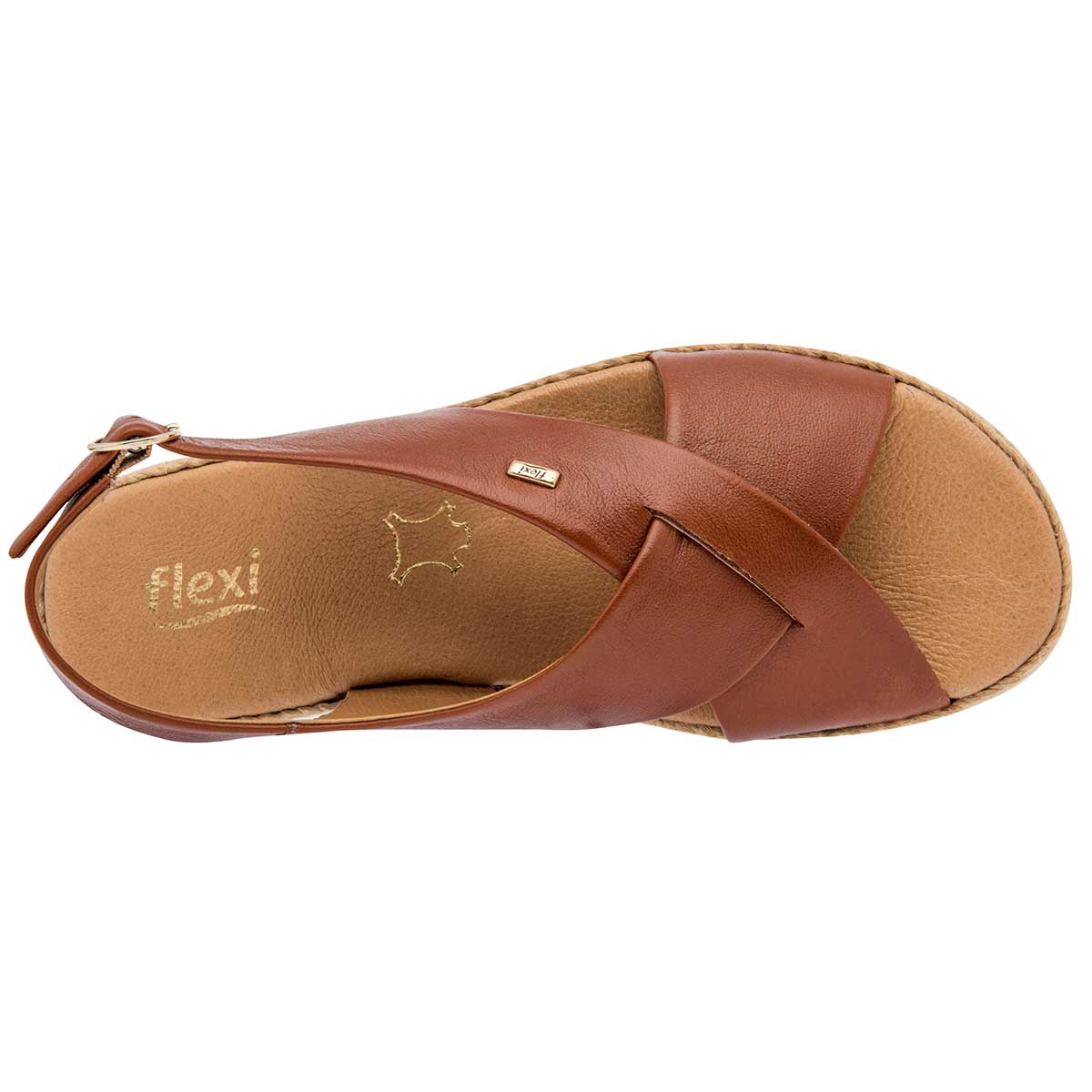 Sandalias Exterior Piel Color Camel Para Mujer De Flexi