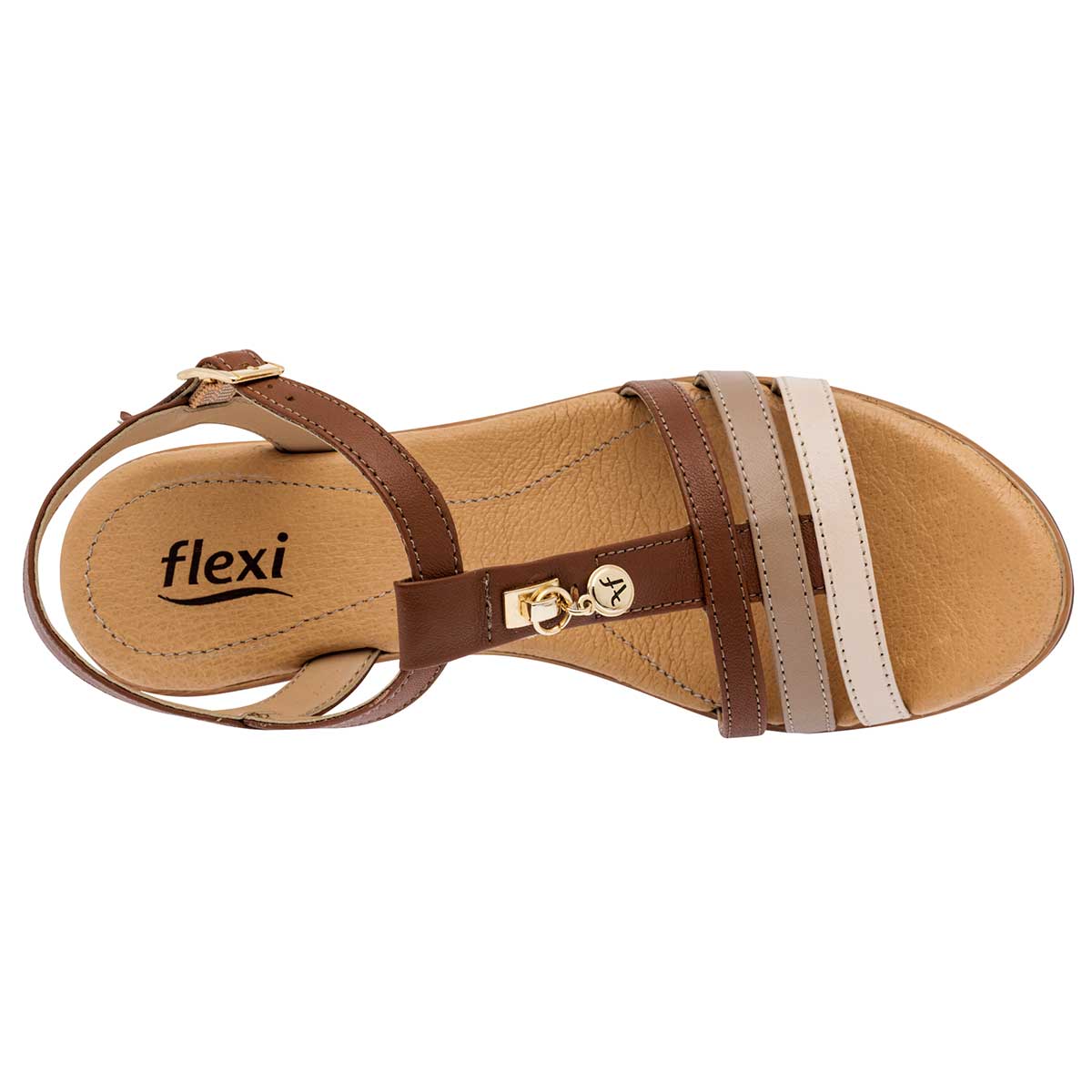 Sandalias Exterior Piel Color Camel Con Beige Para Mujer De Flexi