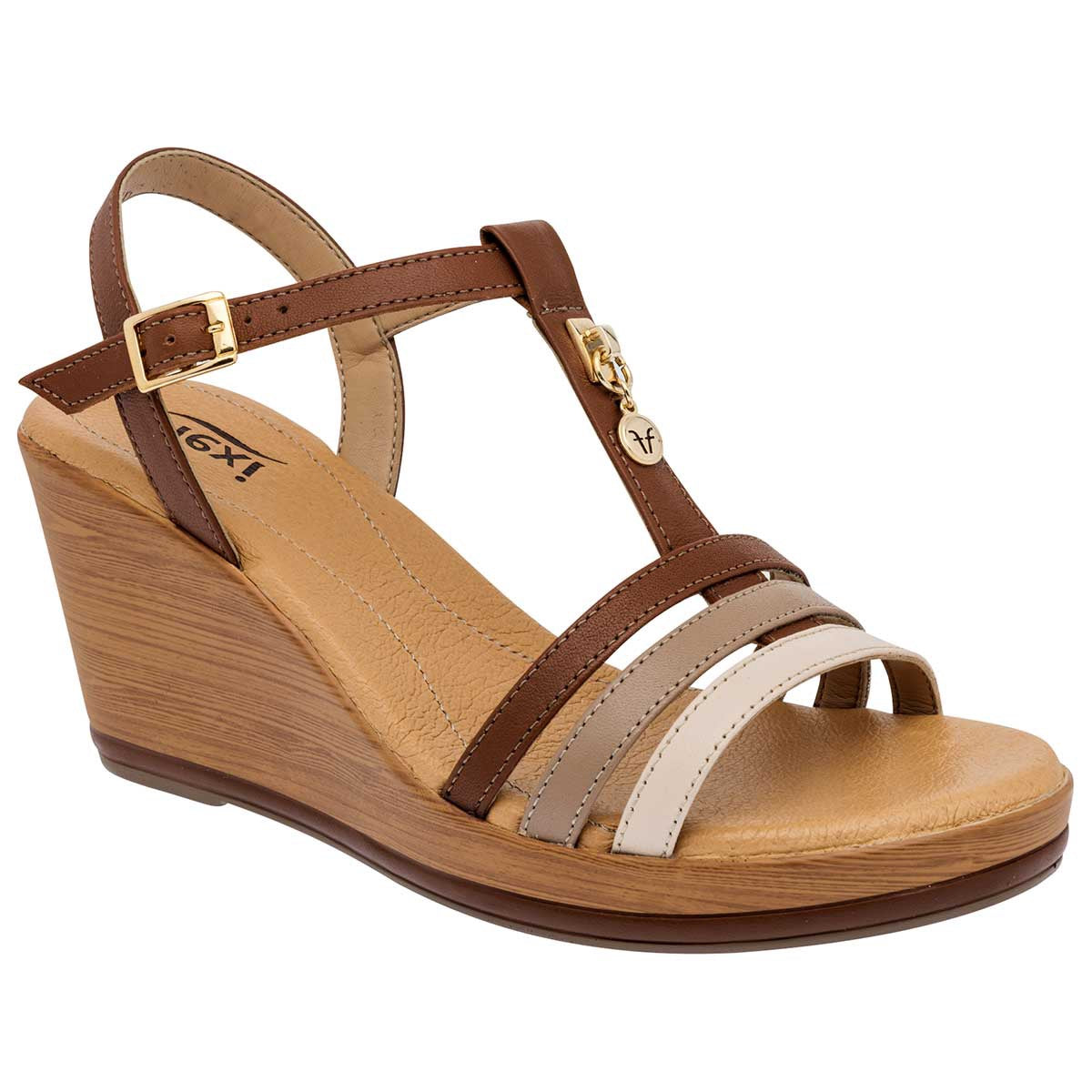 Sandalias Exterior Piel Color Camel Con Beige Para Mujer De Flexi