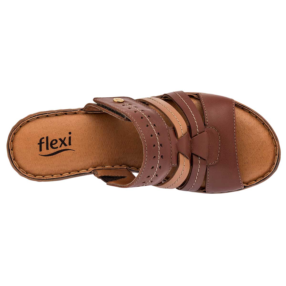 Sandalias Exterior Piel Color Café Para Mujer De Flexi