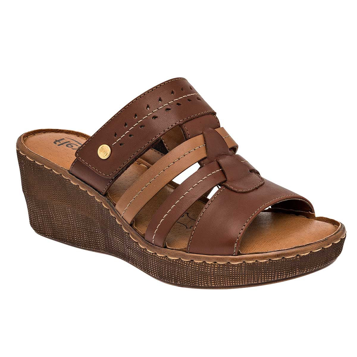 Sandalias Exterior Piel Color Café Para Mujer De Flexi