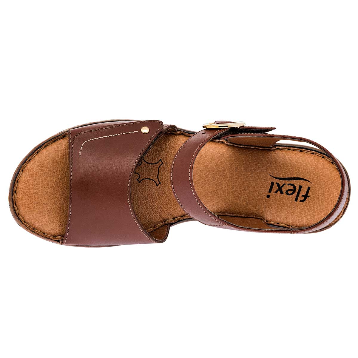 Sandalias Exterior Piel Color Café Para Mujer De Flexi