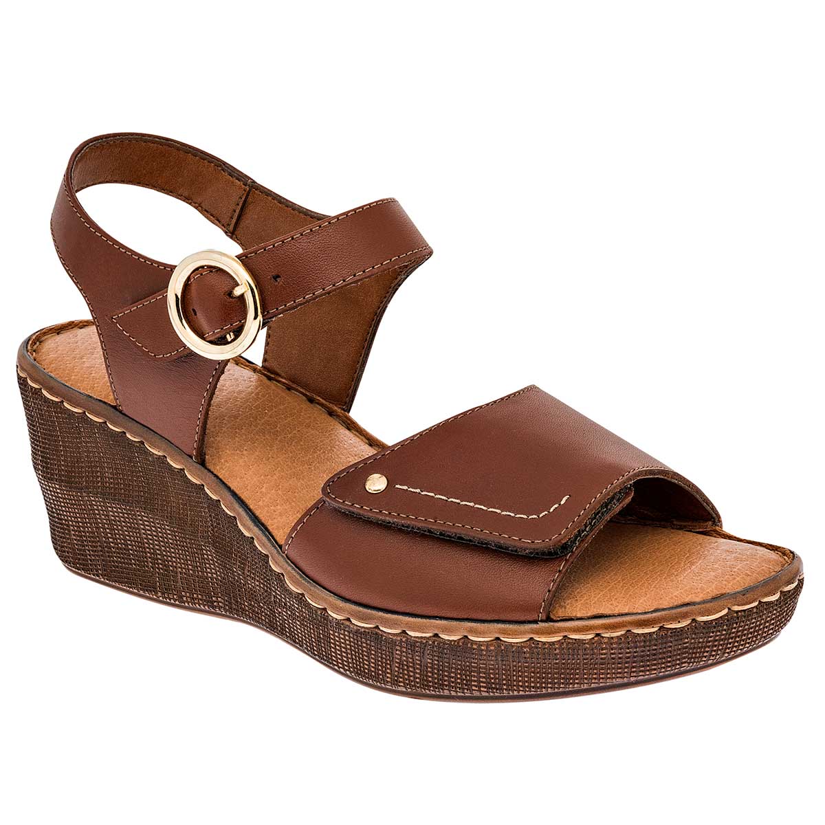 Sandalias Exterior Piel Color Café Para Mujer De Flexi