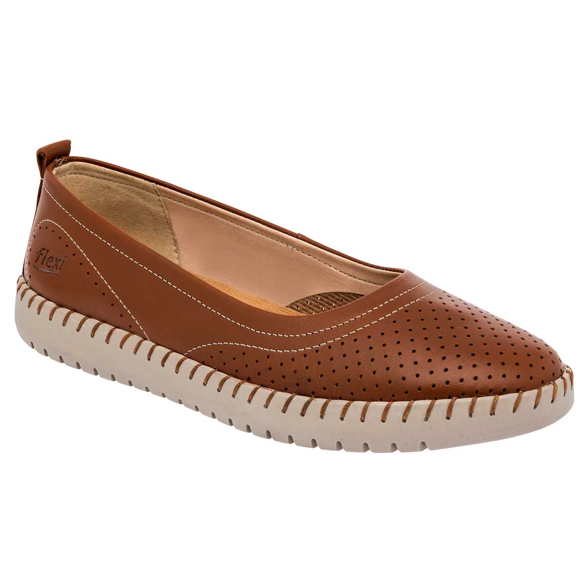 Confort Exterior Piel Color Camel Para Mujer De Flexi