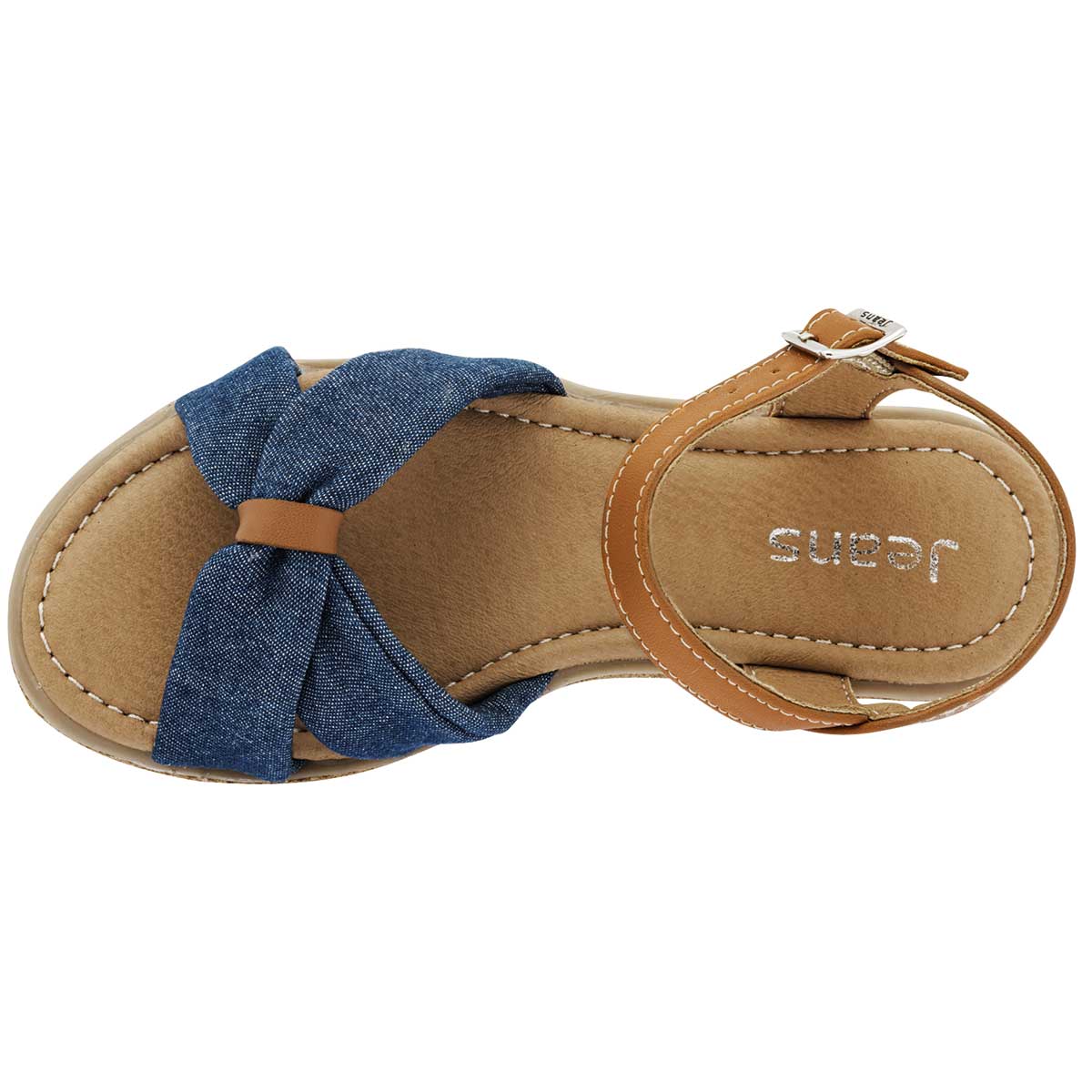 Sandalias Exterior Textil Color Mezclilla Con Camel Para Niña De Jeans Shoes