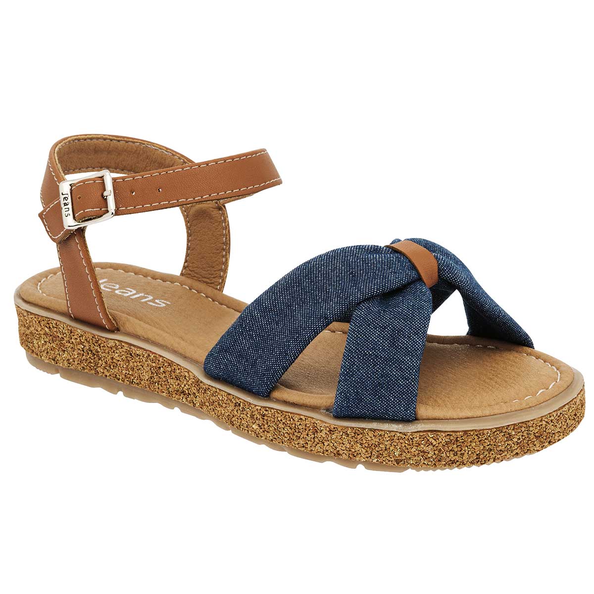 Sandalias Exterior Textil Color Mezclilla Con Camel Para Niña De Jeans Shoes