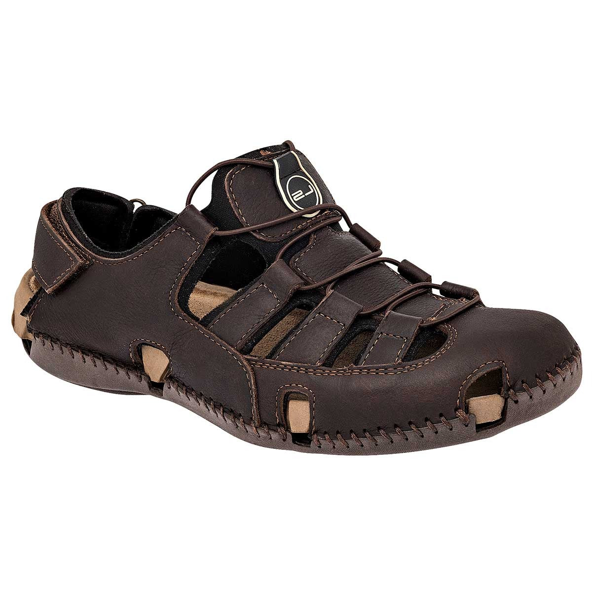 Sandalias Casuales Exterior Piel Color Café Para Hombre De Lobo Solo