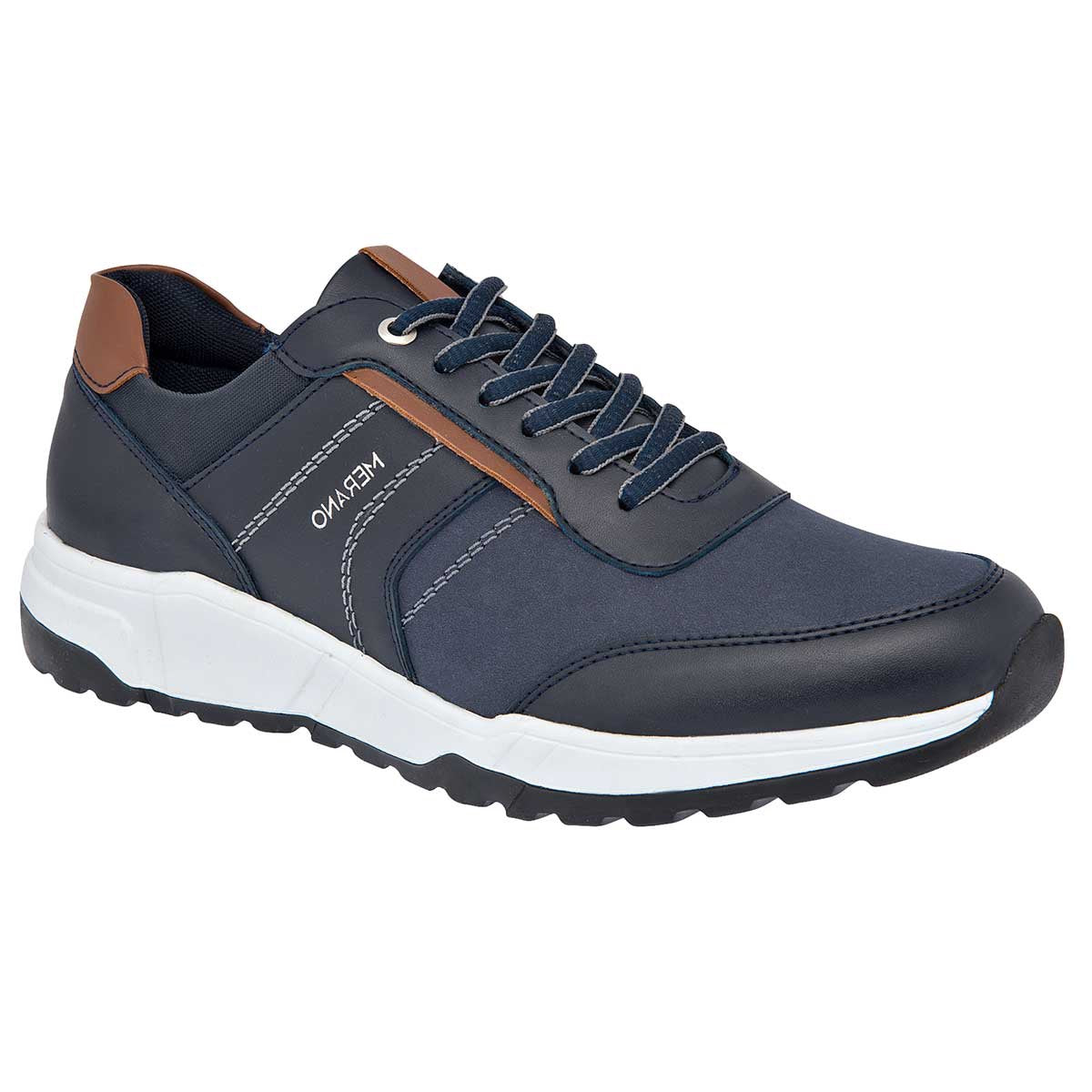 Tenis con cordones Exterior Sintético Color Marino Con Café Para Hombre De Merano