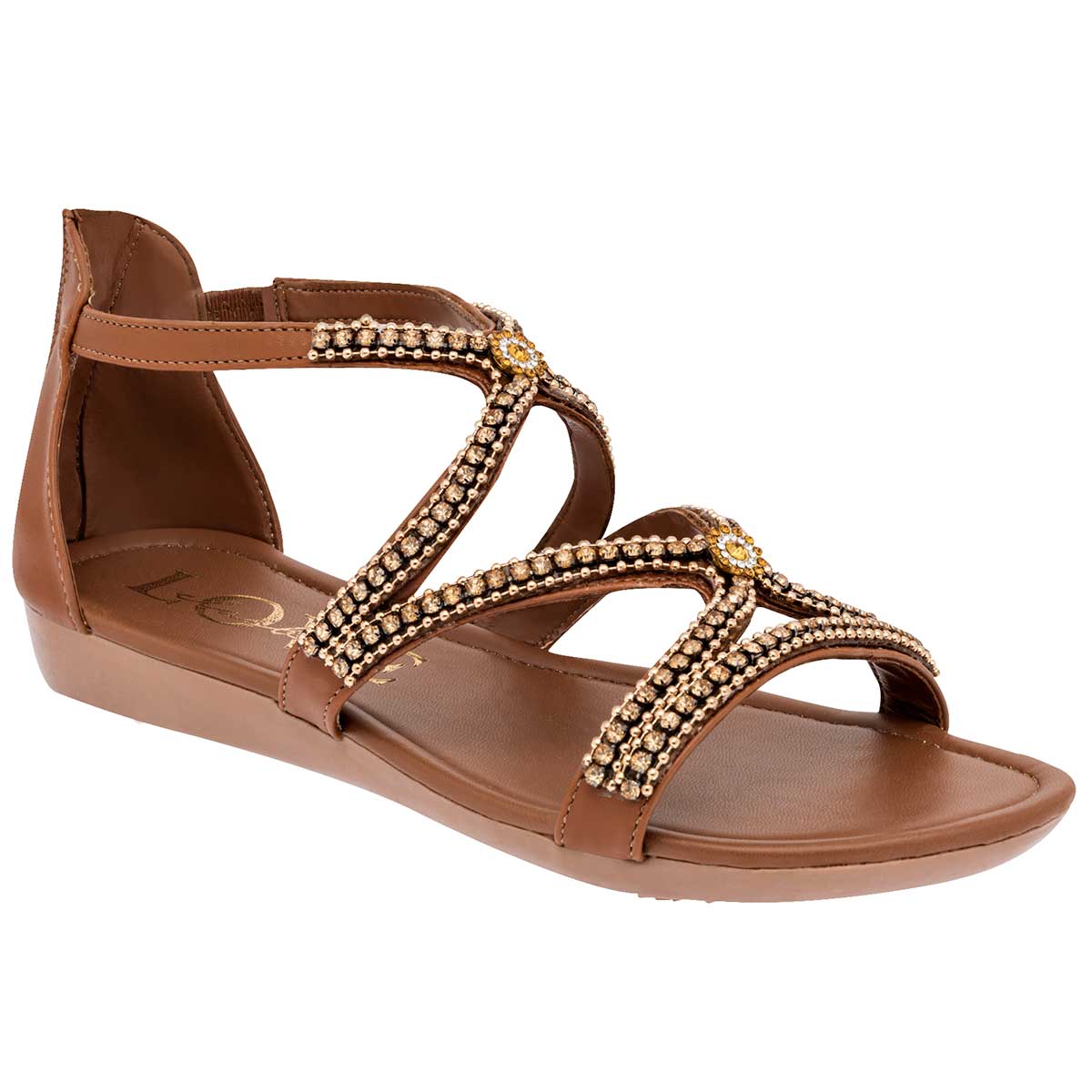 Sandalias Exterior Piel sintética Color Camel Para Mujer De Clasben