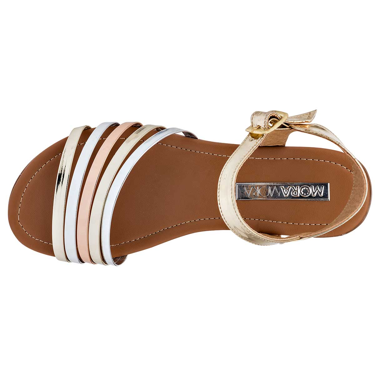 Sandalias Exterior Piel sintética Color Oro Para Mujer De Moramora