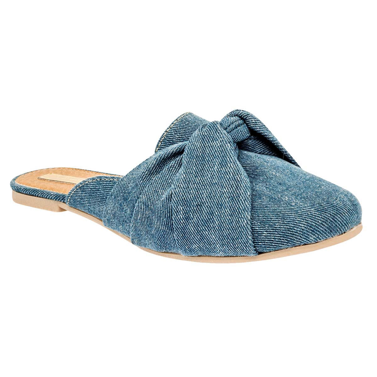 Flats Exterior Textil Color Mezclilla Para Mujer De Rumores