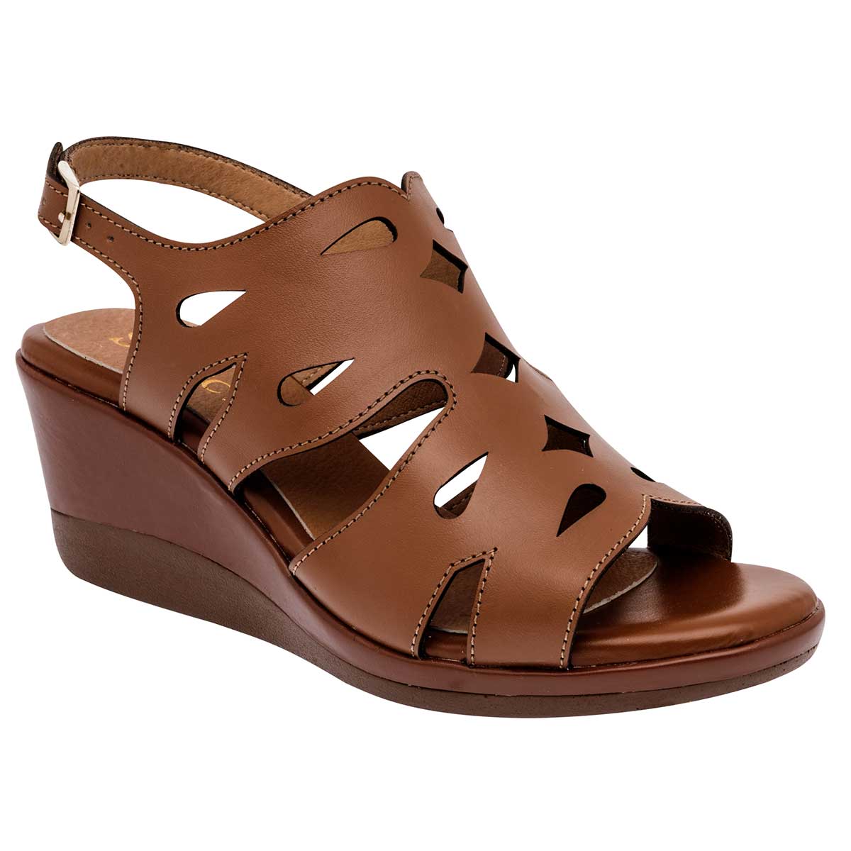 Sandalias Exterior Piel Color Camel Para Mujer De Seducta