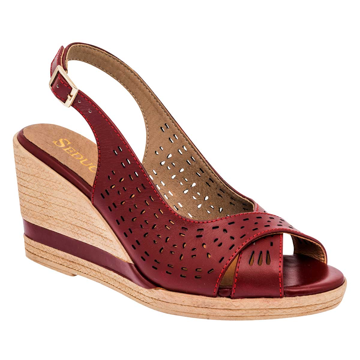 Sandalias Exterior Piel Color Rojo Para Mujer De Seducta