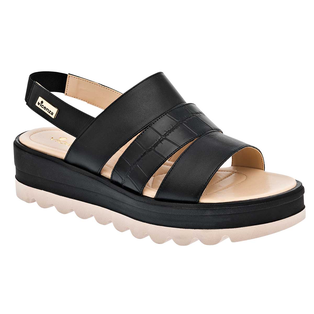 Sandalias Exterior Piel Color Negro Para Mujer De Vicenza