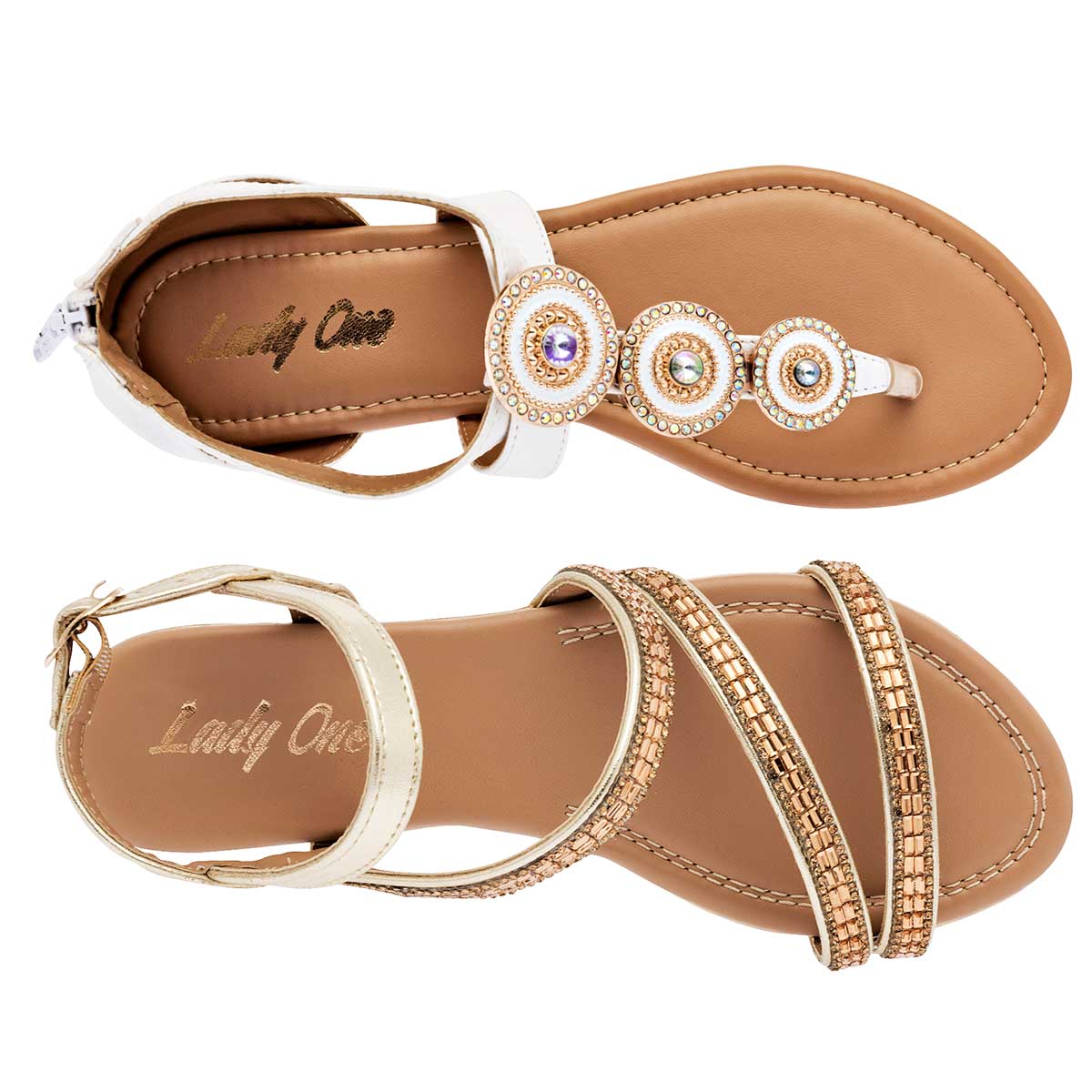 Sandalias Exterior Piel sintética Color Blanco Oro Para Mujer De RBCOLLECTION