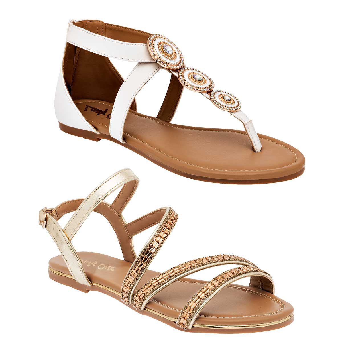 Sandalias Exterior Piel sintética Color Blanco Oro Para Mujer De RBCOLLECTION