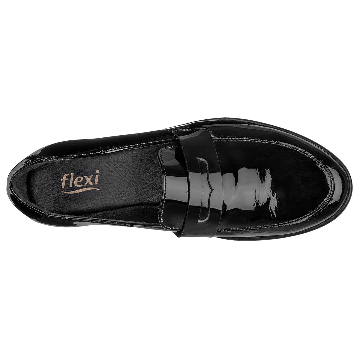 Mocasines Exterior Piel Color Negro De Charol Para Mujer De Flexi