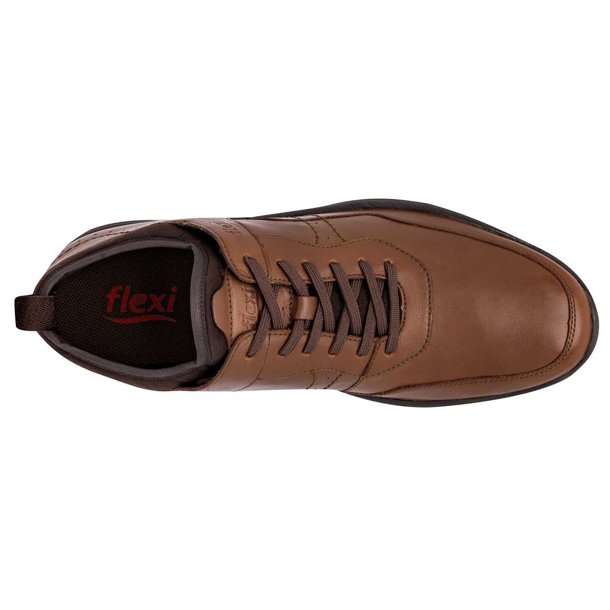 Confort y diabético Exterior Piel Color Camel Con Café Para Hombre De Flexi