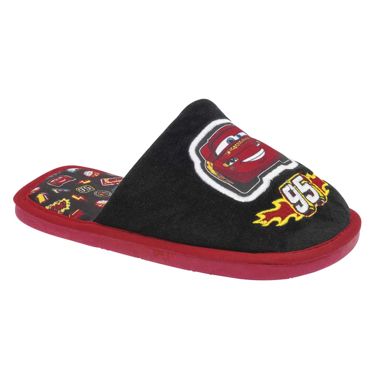 Pantufla Exterior Textil Color Negro Con Rojo Para Niño De Arra