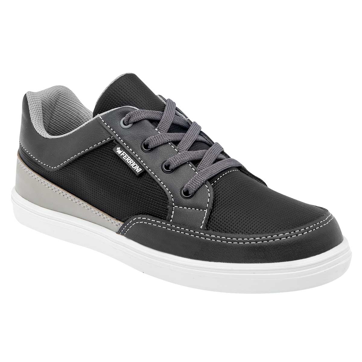 Tenis Exterior Sintético Color Negro Con Gris Para Niño De Ferrioni