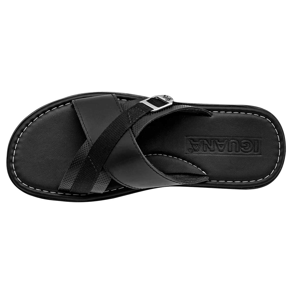 Sandalias Exterior Piel Color Negro Para Hombre De Iguana