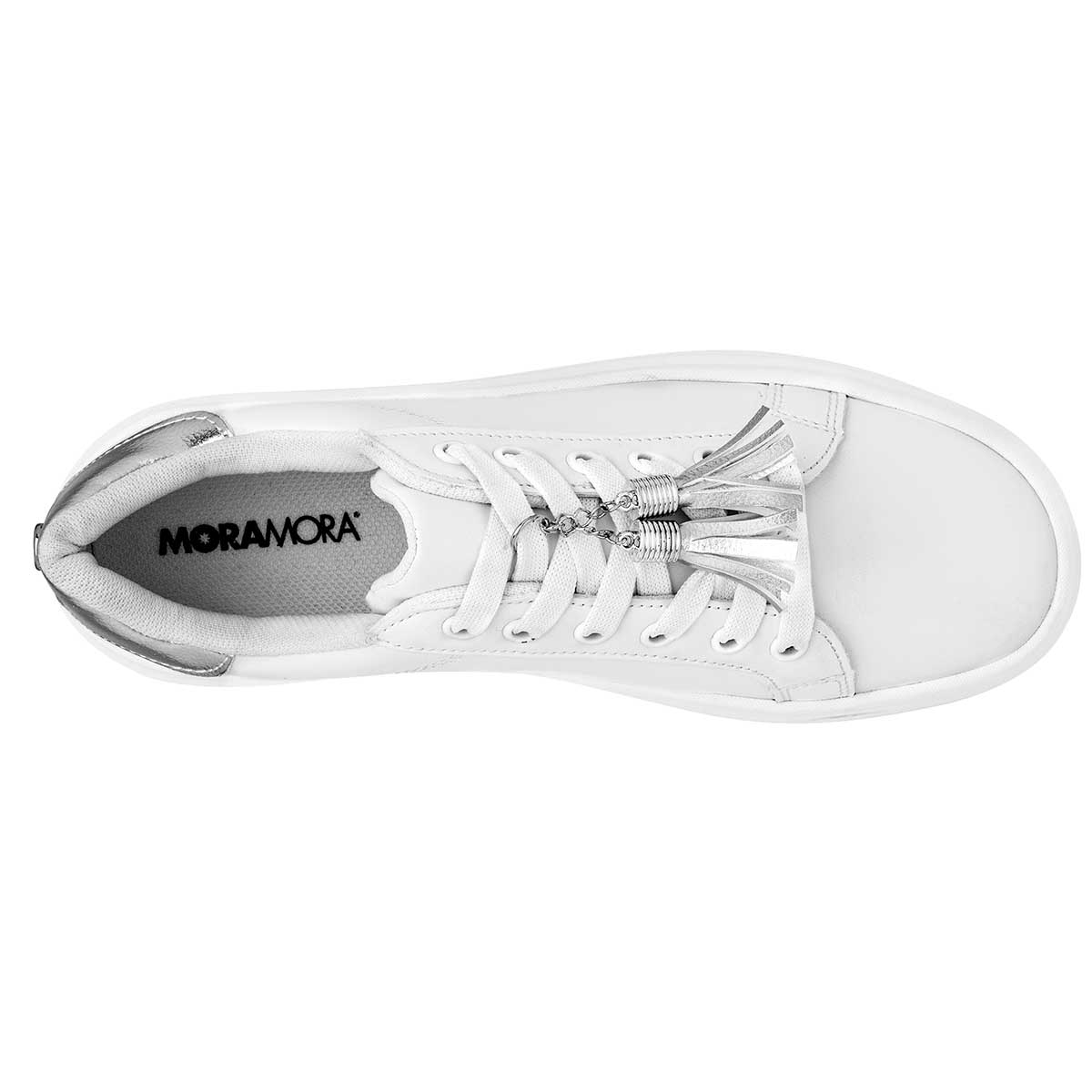 Tenis con cordones Exterior Sintético Color Blanco Con Plata Para Mujer De Moramora