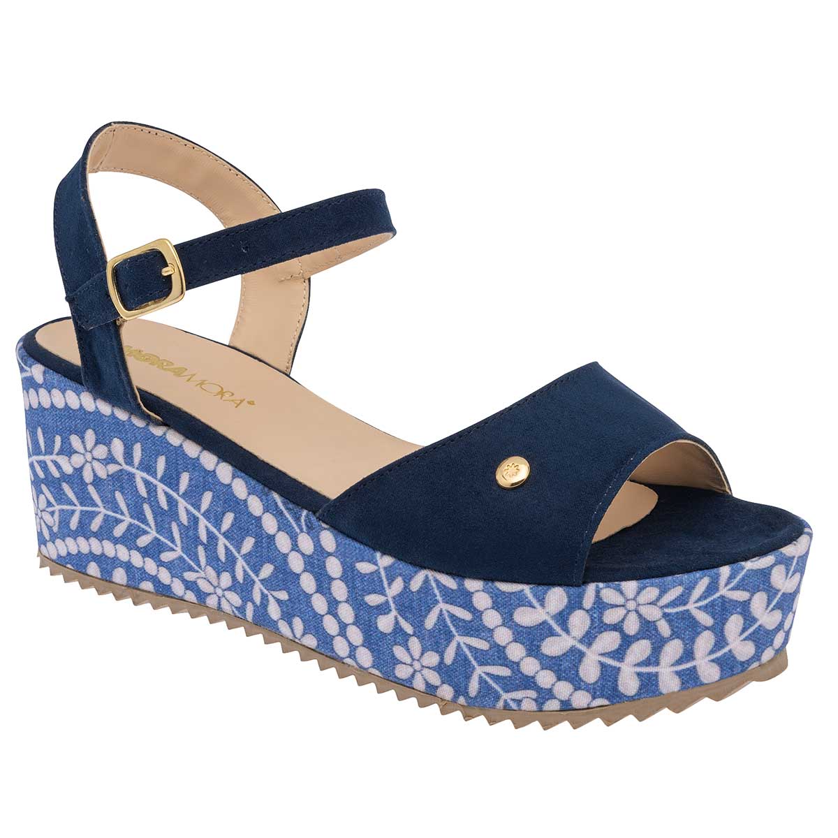 Sandalias con plataforma Exterior Textil Color Marino Para Mujer De Moramora