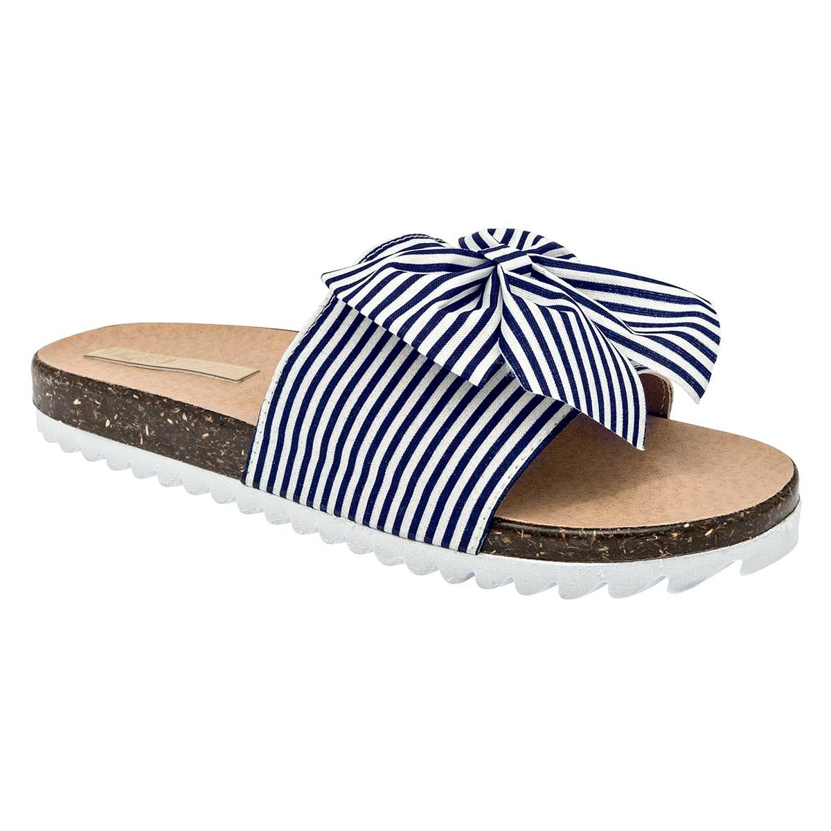 Sandalias de piso Exterior Textil Color Marino Con Blanco Para Mujer De Moramora