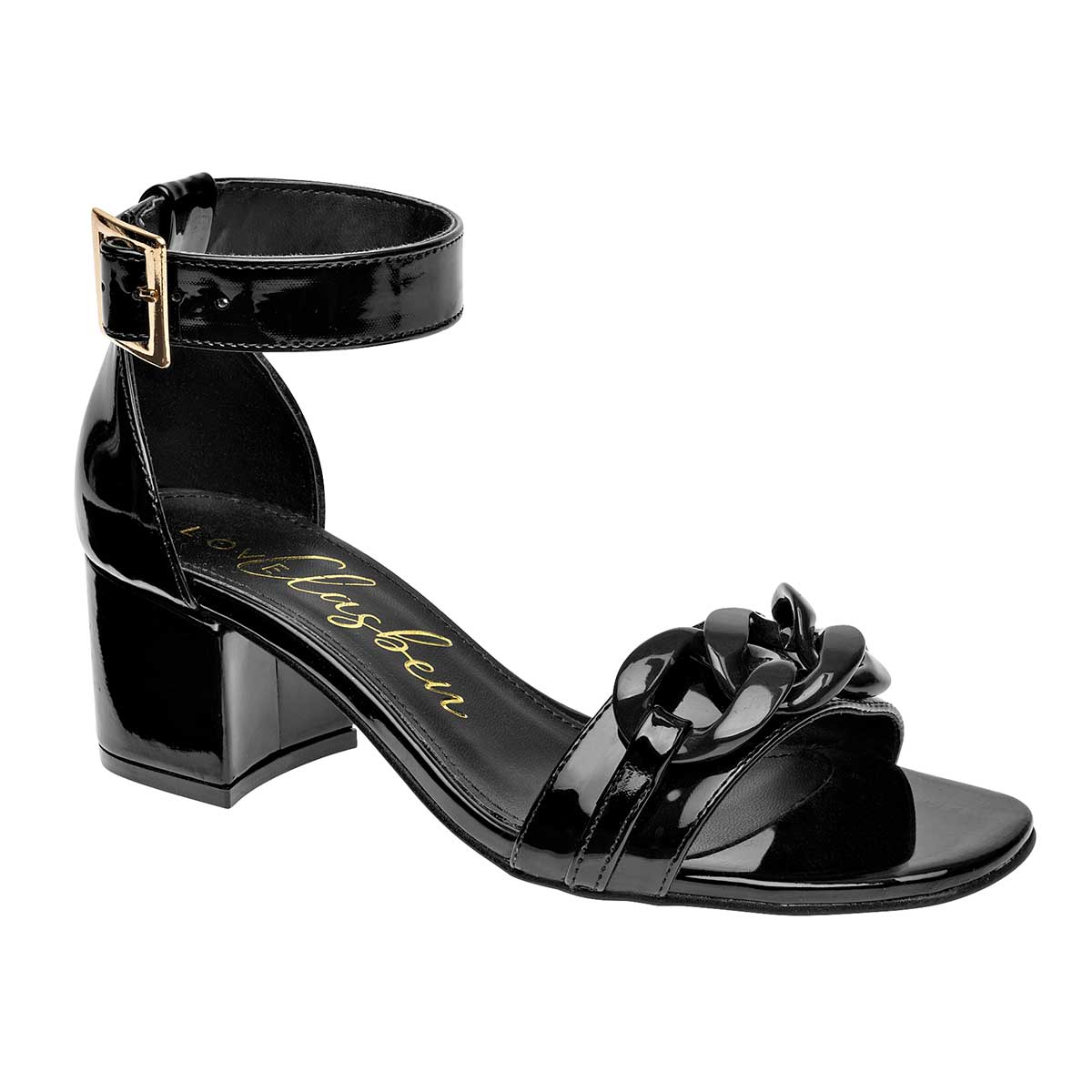 Sandalia con Tacón Exterior Sintético Color Negro De Charol Para Mujer De Clasben