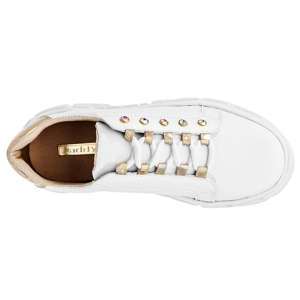 Tenis con cordones Exterior Sintético Color Blanco Oro Para Mujer De Daddy