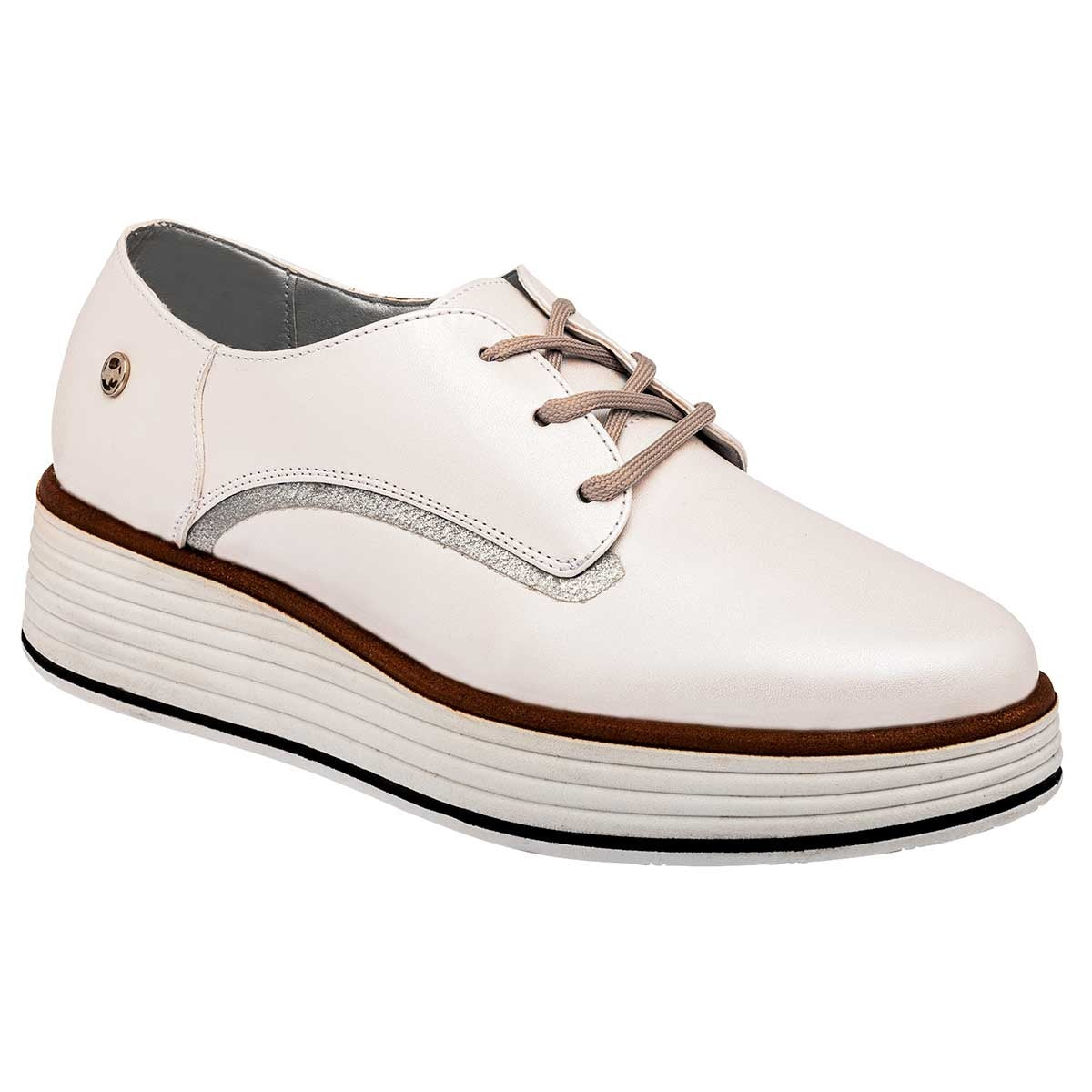 Oxfords Exterior Sintético Color Blanco Nacar Para Mujer De Ferrioni