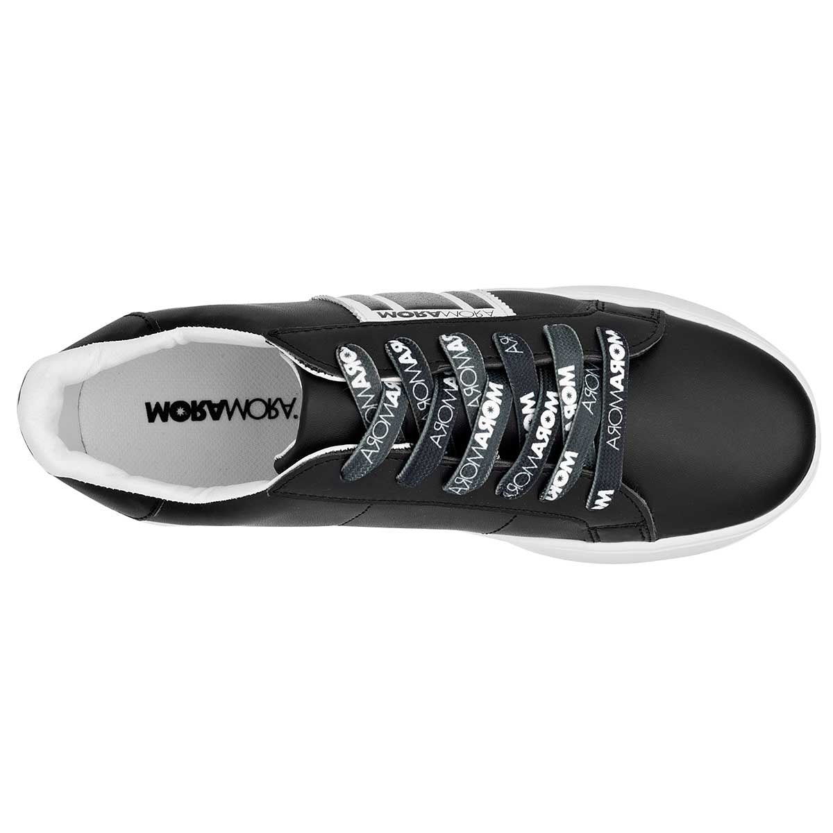 Tenis Con cordones Exterior Piel sintética Color Negro Con Blanco Para Mujer De Moramora