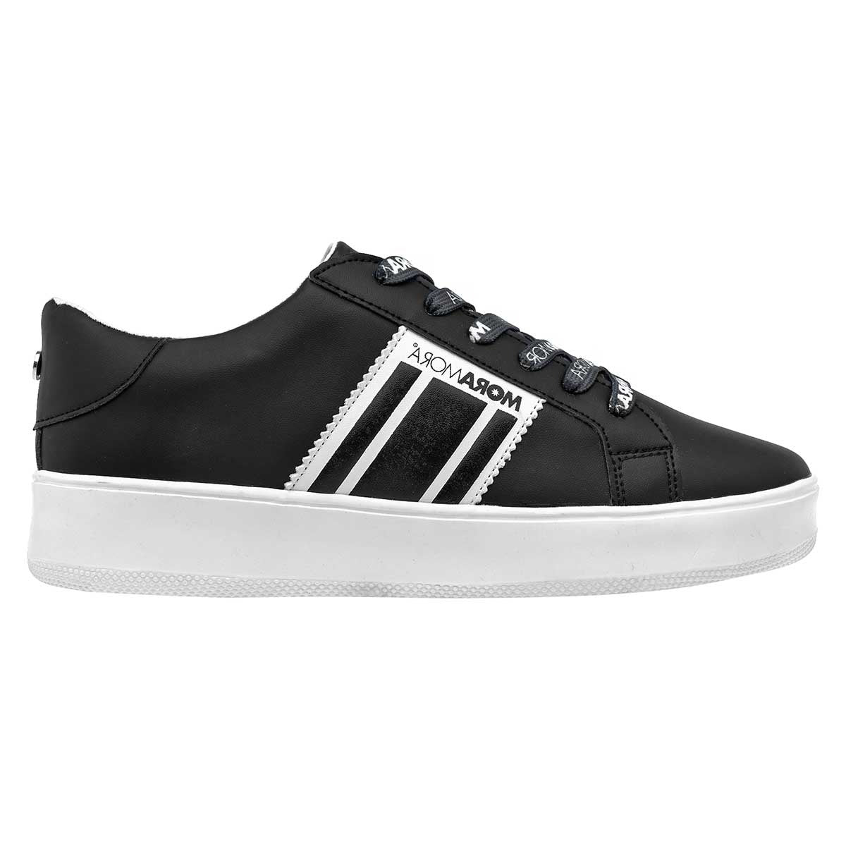 Tenis Con cordones Exterior Piel sintética Color Negro Con Blanco Para Mujer De Moramora