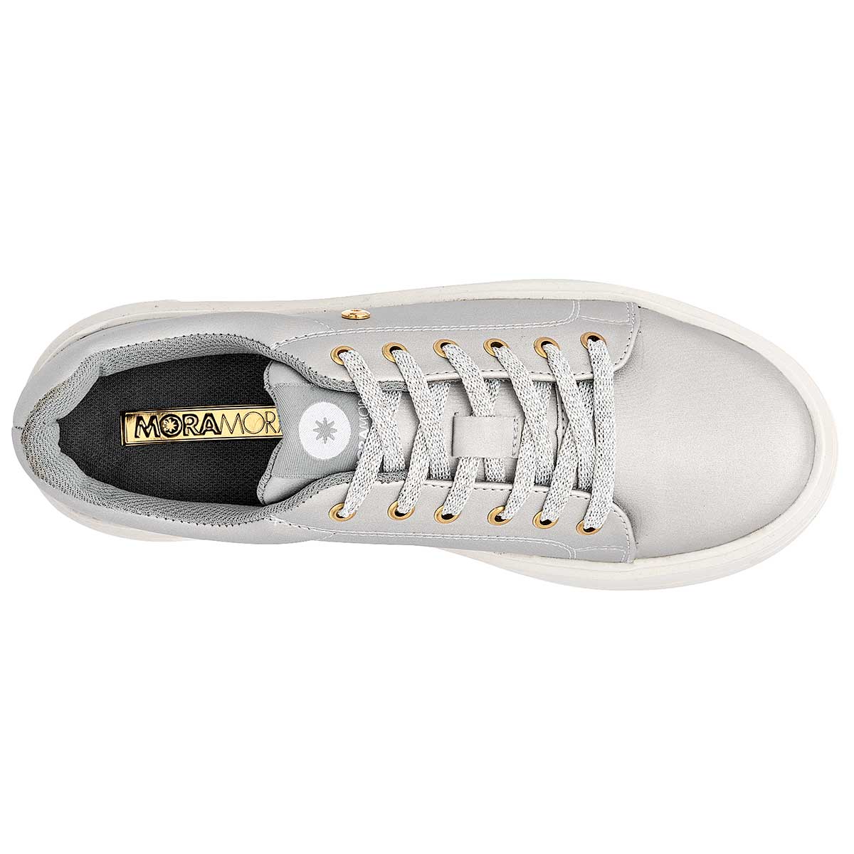 Tenis con cordones Exterior Sintético Color Plata Para Mujer De Moramora