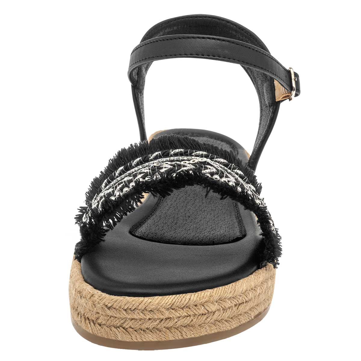 Sandalias de piso Exterior Textil Color Negro Con Plata Para Mujer De Moramora