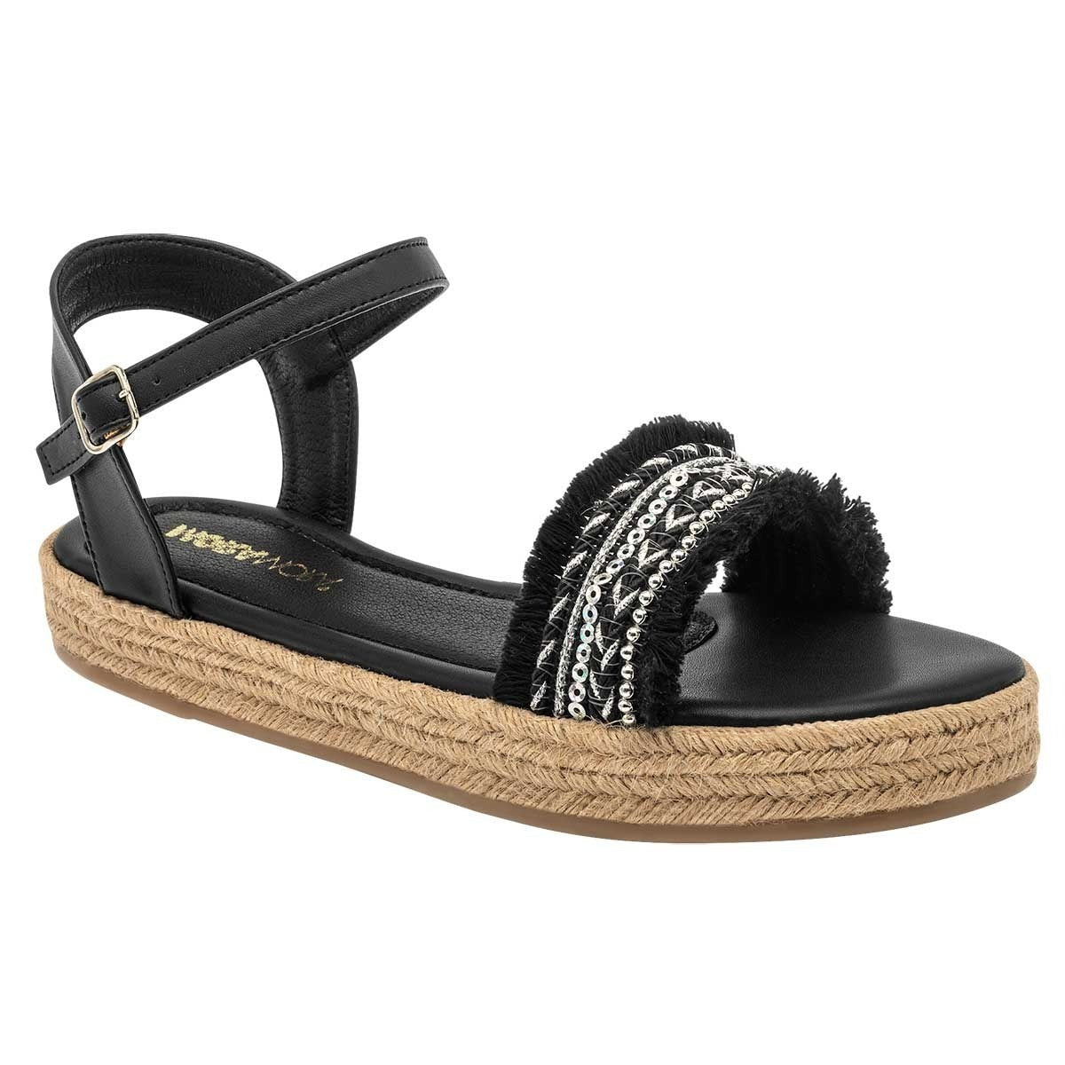 Sandalias de piso Exterior Textil Color Negro Con Plata Para Mujer De Moramora