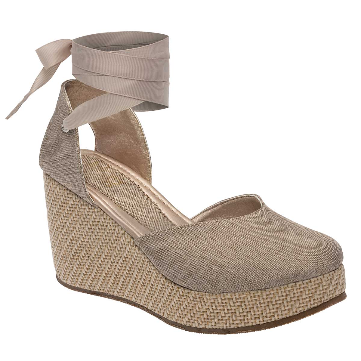 Sandalias con plataforma Exterior Textil Color Beige  Para Mujer De Oro Rosa