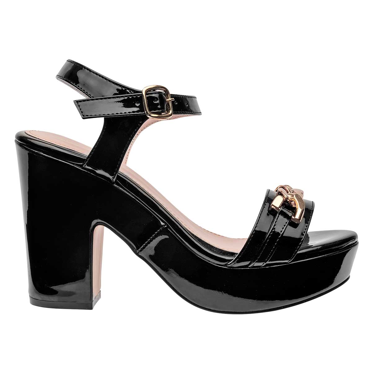 Sandalia con Tacón Exterior Sintético Color Negro De Charol Para Mujer De Pietro Alessandro