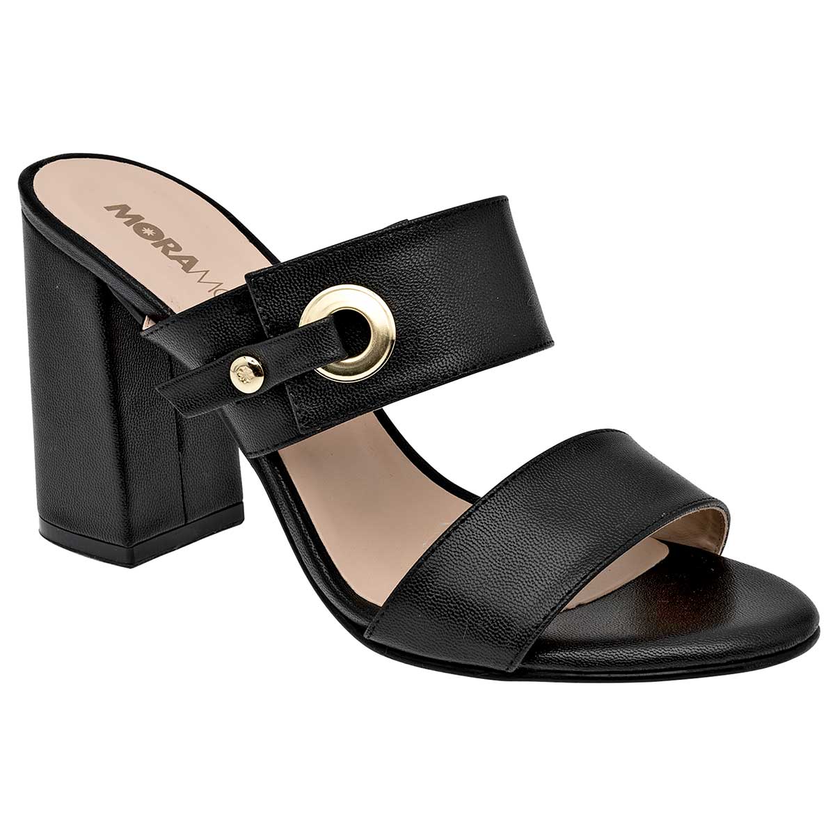 Sandalia con Tacón Exterior Sintético Color Negro Para Mujer De Moramora