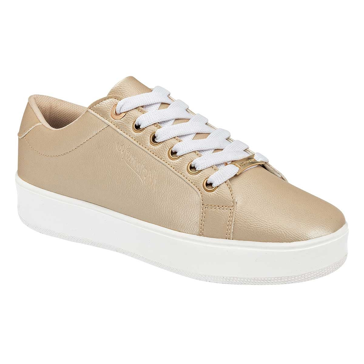 Tenis tipo deportivo Exterior Piel sintética Color Beige Nacar Para Mujer De Moramora