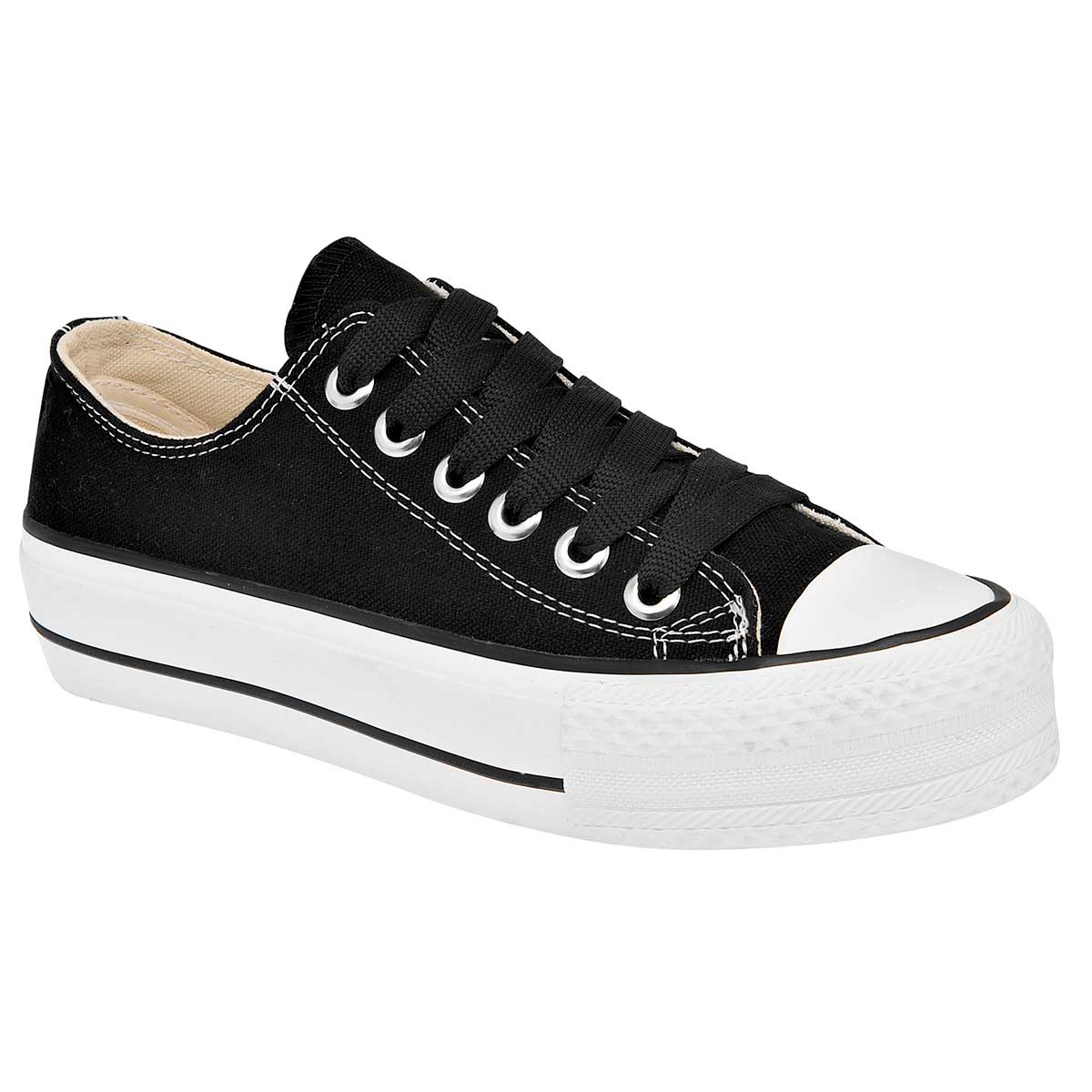 Tenis con cordones Exterior Textil Color Negro Con Blanco Para Mujer De Playing