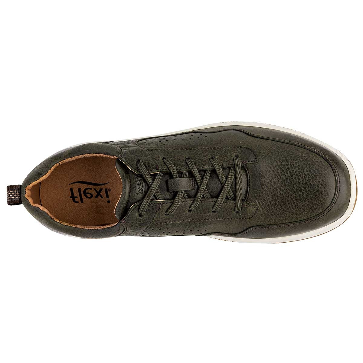 Tenis con Cordones Exterior Piel Color Olivo Para Hombre De Flexi