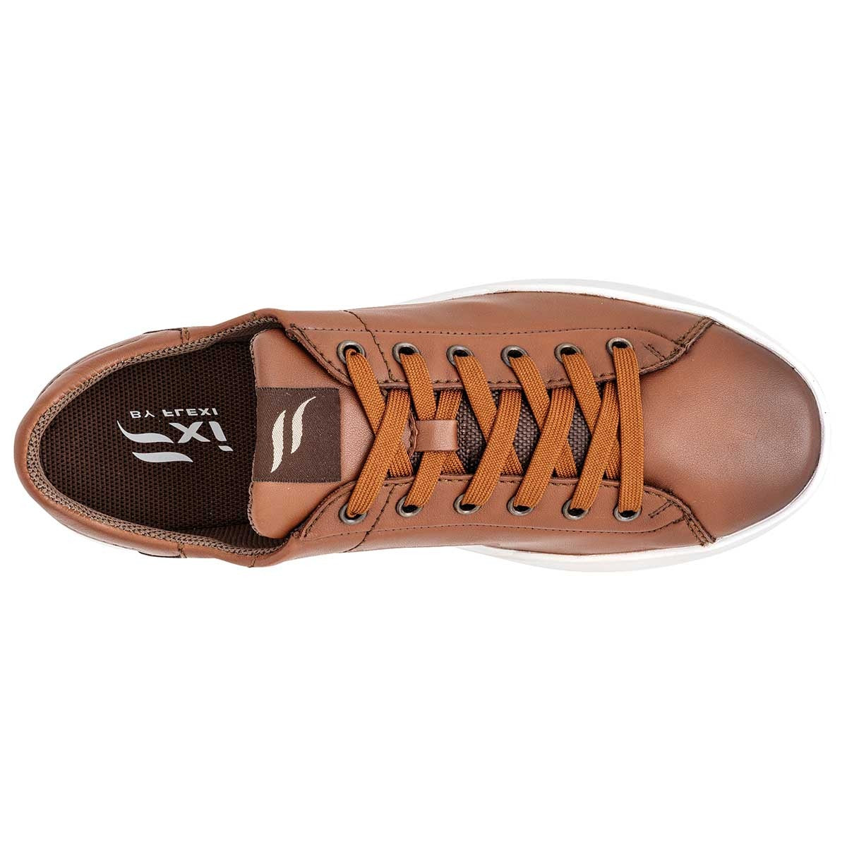 Tenis con Cordones Exterior Piel Color Camel Para Hombre De Flexi