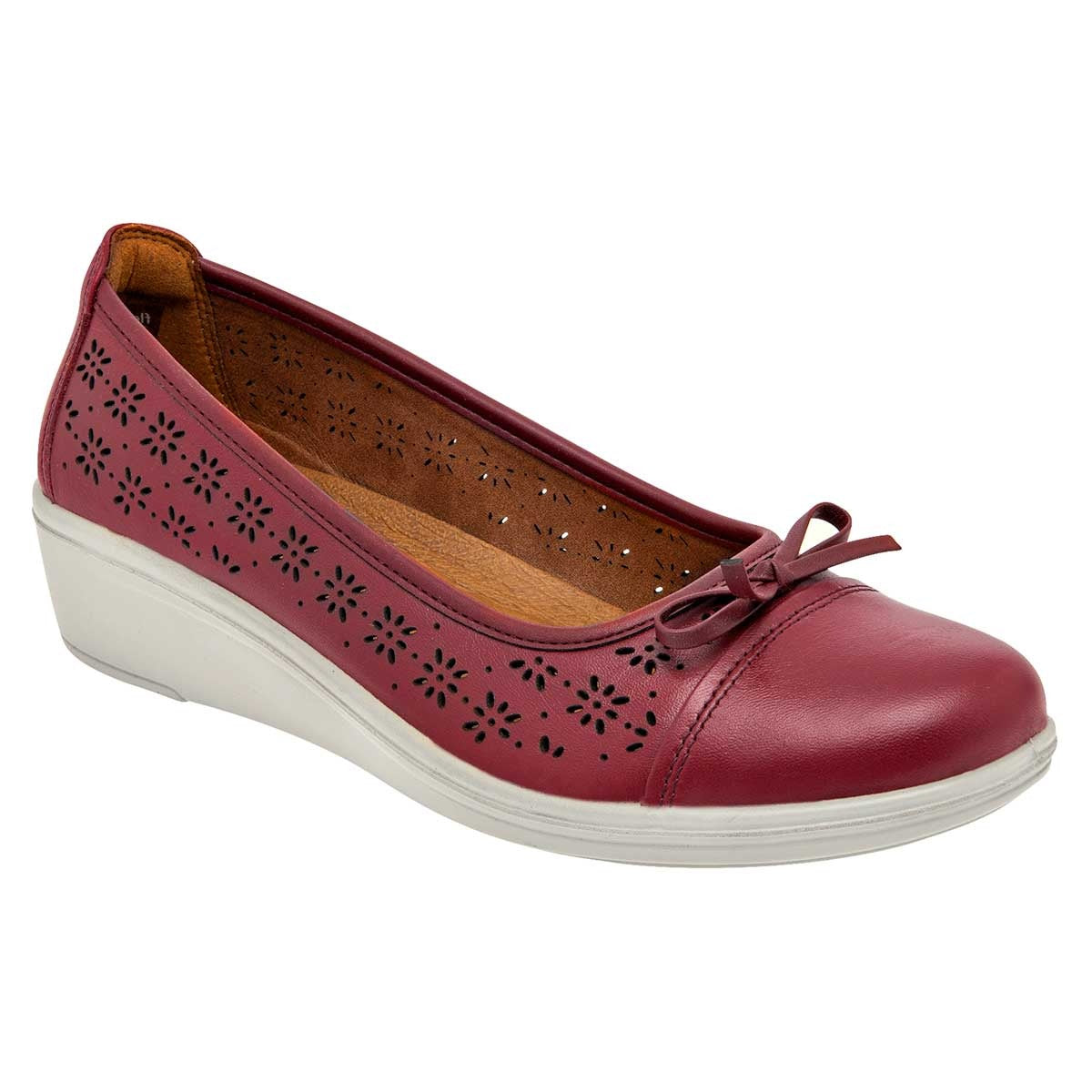 Zapato Confort Exterior Piel Color Rojo Para Mujer De Flexi