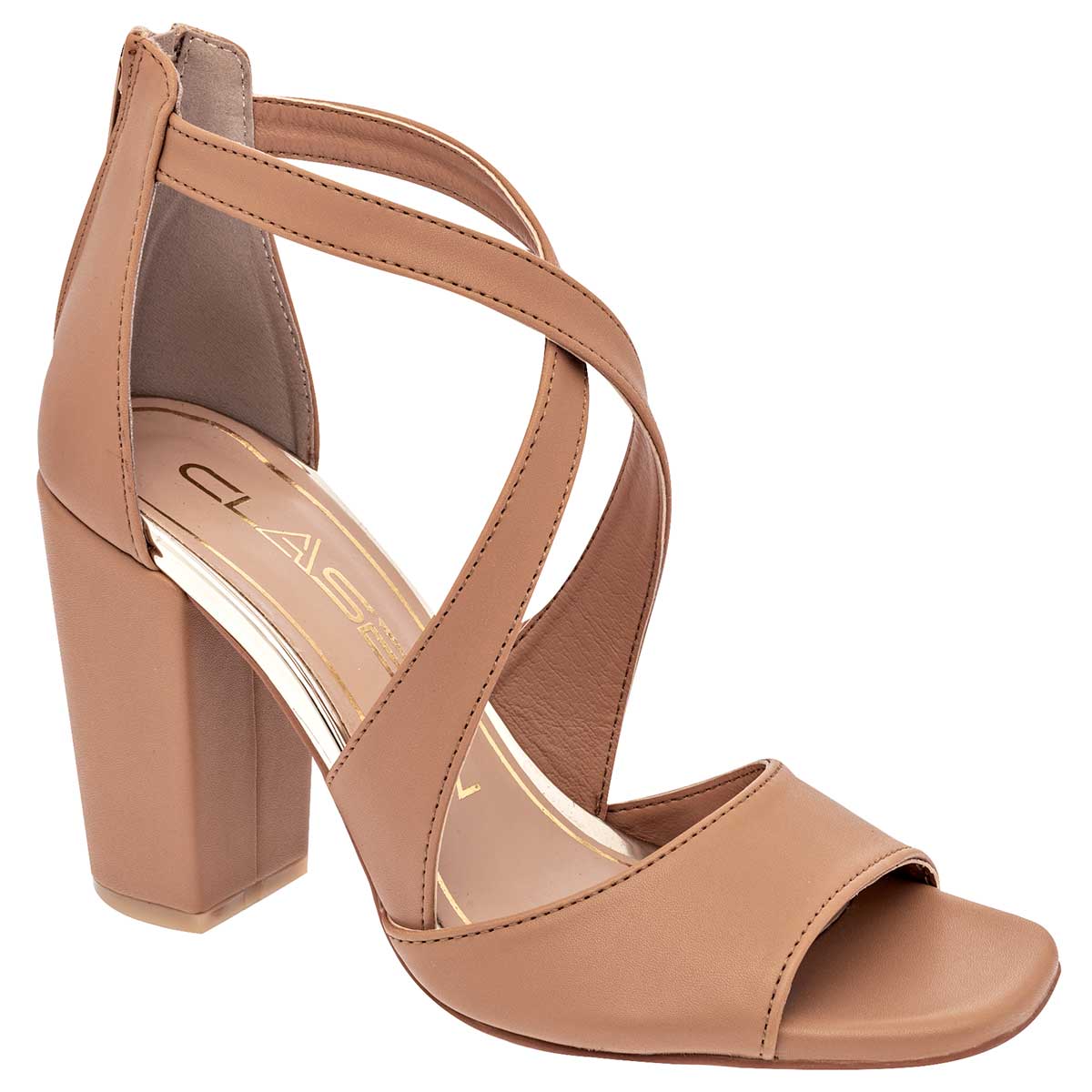 Sandalia con Tacón Exterior Sintético Color Camel Para Mujer De Clasben