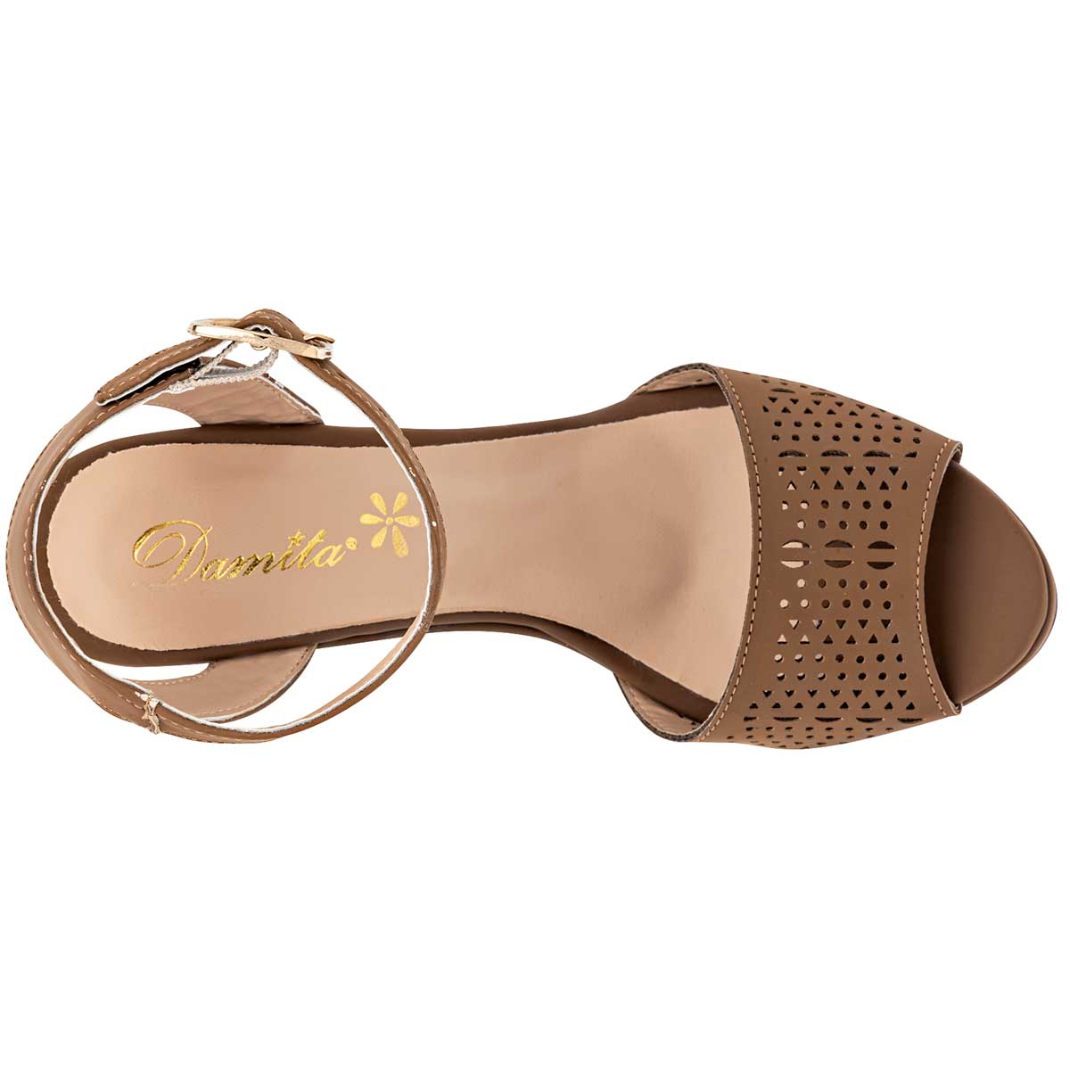 Sandalia con Tacón Exterior Sintético Color Camel Para Mujer De Damita