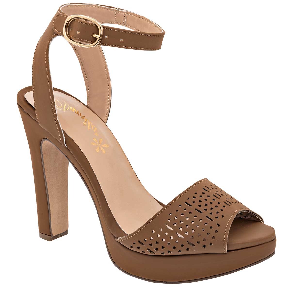 Sandalia con Tacón Exterior Sintético Color Camel Para Mujer De Damita