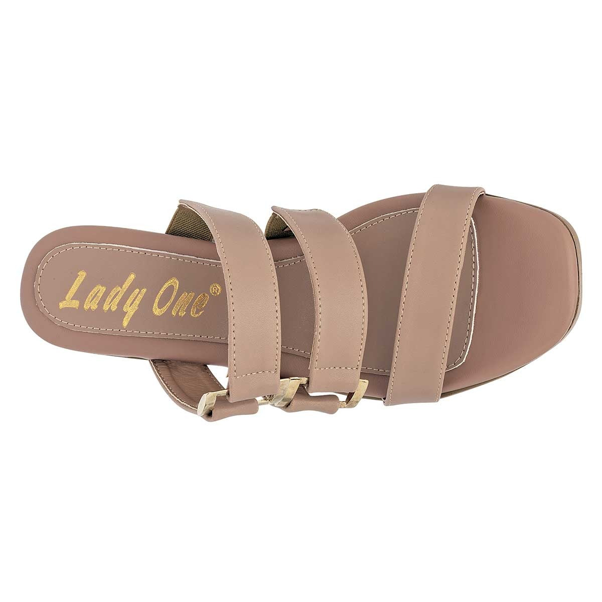 Sandalia con Tacón Exterior Sintético Color Beige Para Mujer De Lady One