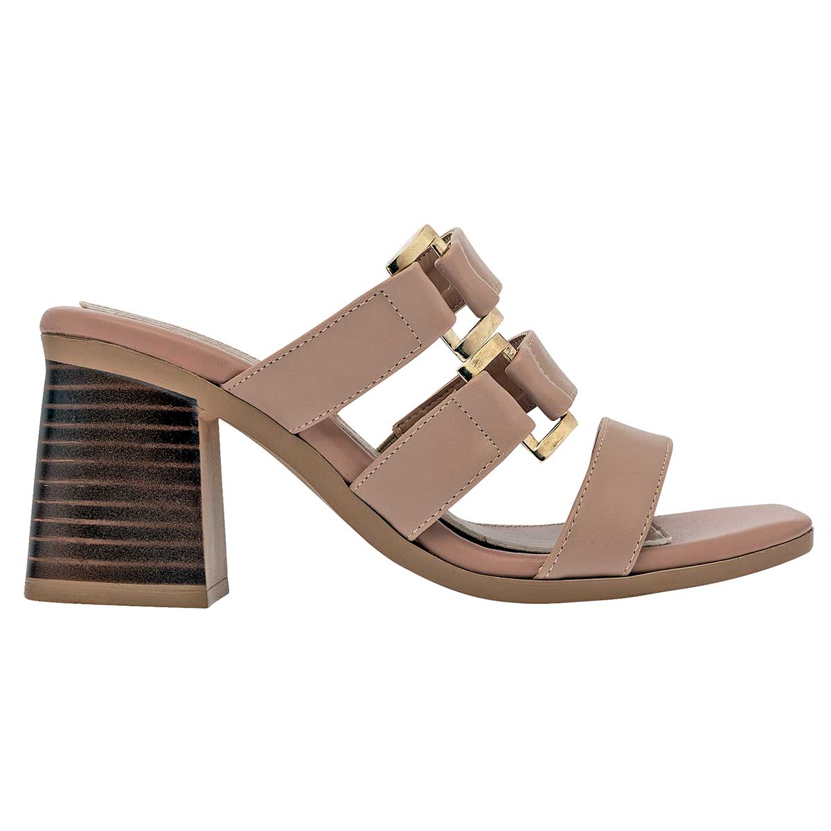 Sandalia con Tacón Exterior Sintético Color Beige Para Mujer De Lady One